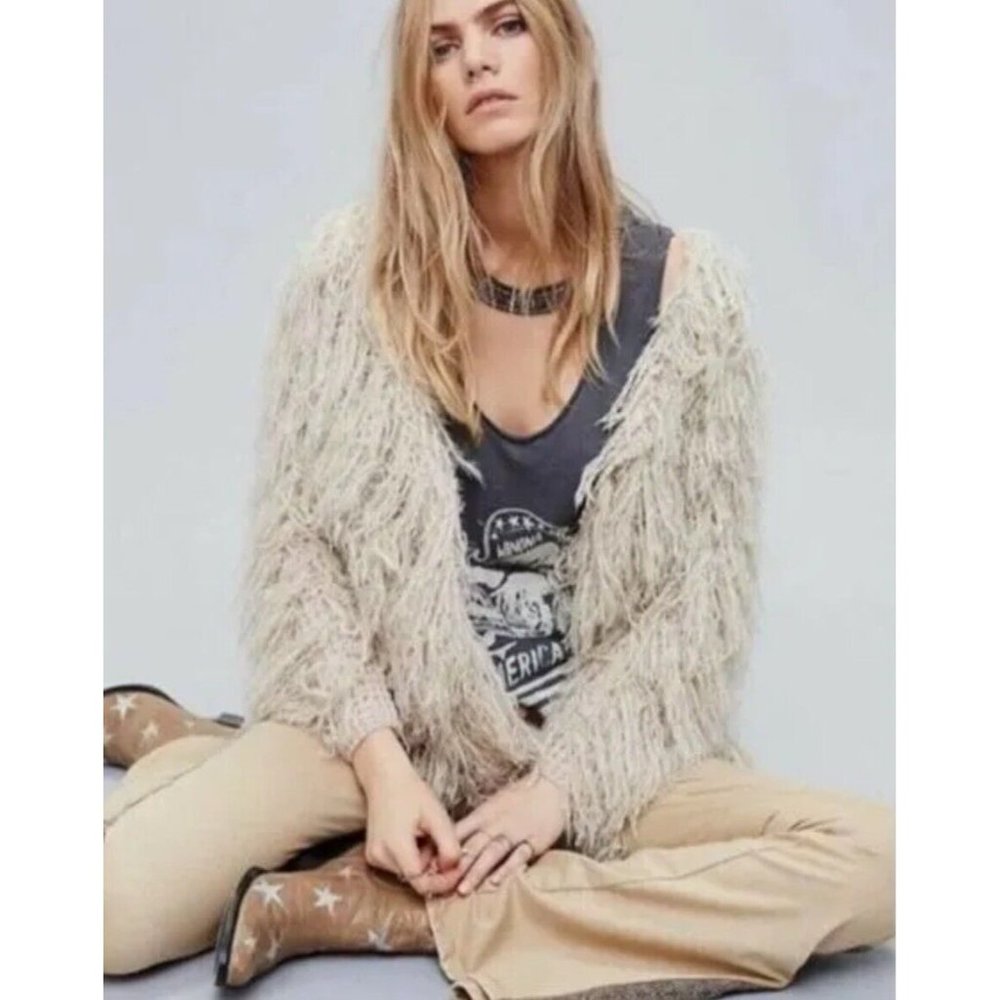Free People Cream Fuzzy Cardigan